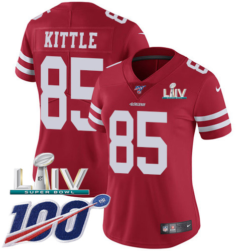 San Francisco 49ers Nike #85 George Kittle Red Super Bowl LIV 2020 Team Color Women Stitched NFL 100th Season Vapor Limited Jersey->women nfl jersey->Women Jersey